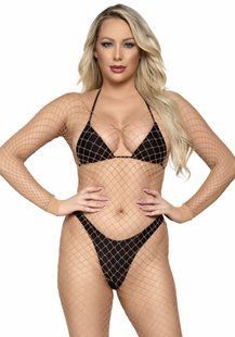 Бодістокінг у велику сітку Leg Avenue Long Sleeved Bodystocking One size Nude, довгий рукав SO8615 фото
