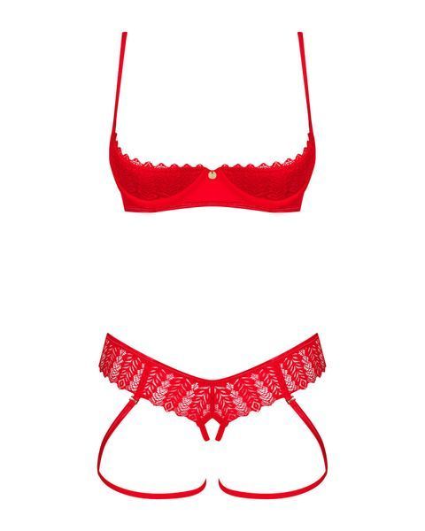 Комплект Obsessive Ingridia 2-pcs crotchless set XL/2XL, красный, с доступом, открытая грудь SO9033 фото