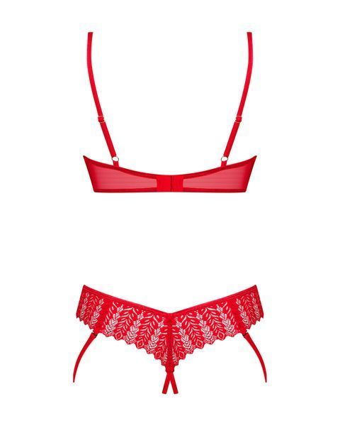 Комплект Obsessive Ingridia 2-pcs crotchless set XL/2XL, красный, с доступом, открытая грудь SO9033 фото