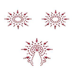 Пэстис из кристаллов Petits Joujoux Gloria set of 3 - Red, украшение на грудь и вульву SO3147 фото