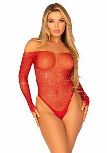 Сетчатое боди со стразами Leg Avenue Crystalized fishnet bodysuit Red One Size SO9138 фото