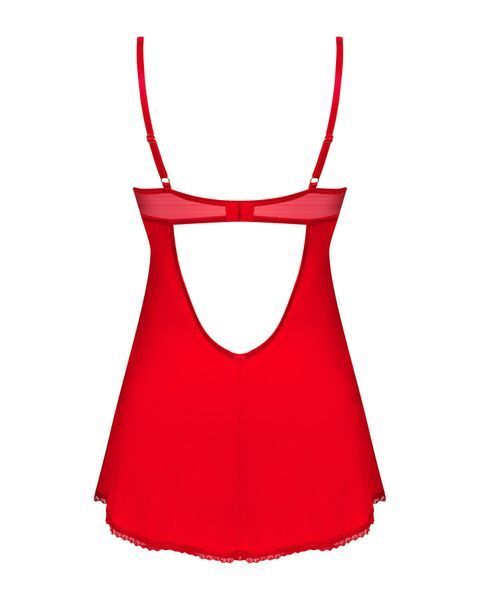 Пеньюар Obsessive Ingridia chemise & thong XL/2XL, червоний, сорочка, стрінги SO9038 фото