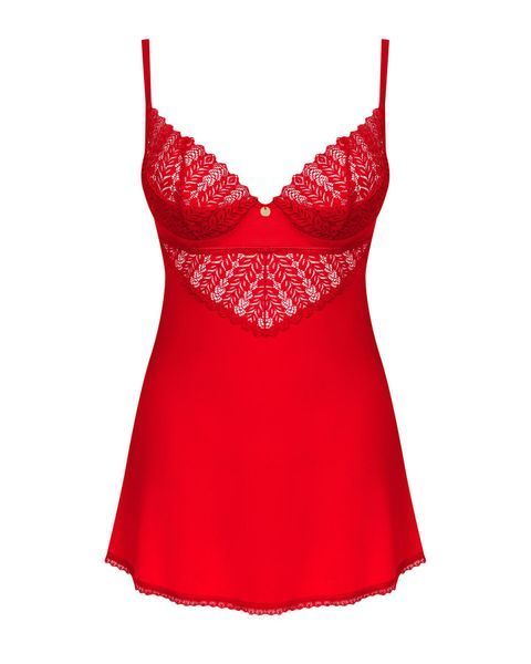 Пеньюар Obsessive Ingridia chemise & thong XL/2XL, червоний, сорочка, стрінги SO9038 фото