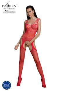 Бодистокинг Passion ECO BS004 red открытый доступ, имитация подвязок, цветочный декор SO7072 фото