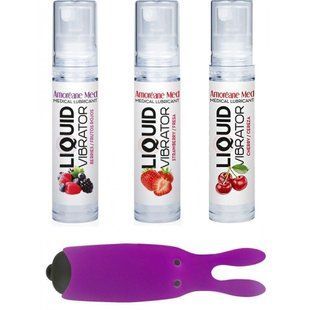 Набор из 3-х вкусов стимулирующего лубриканта Amoreane Med (3&times;10мл) и вибропули Adrien Lastic Purple SO6019 фото