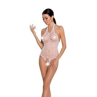 Бодистокинг в крупную сетку Passion BS087 white, открытая спина, халтер, с доступом SO6381 фото