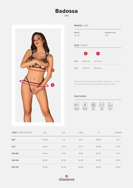 Эротический комплект из стреп Obsessive Badossa 2-pcs set S/M, черный, с доступом, бюстгальтер, стри SO7217 фото