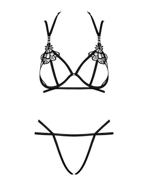 Эротический комплект из стреп Obsessive Badossa 2-pcs set S/M, черный, с доступом, бюстгальтер, стри SO7217 фото