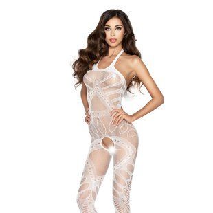 Бодистокинг Passion BS037 white, комбинезон, открытая спина, халтер PBS037W фото