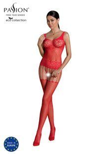 Бодистокинг Passion ECO BS001 One Size red, с доступом, имитация подвязок, флористический декор SO7066 фото