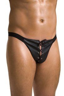 Мужские слипы на шнуровке Passion 044 Slip Ben L/XL Black, экокожа, люверсы SO7603 фото