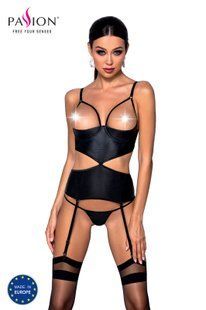 Корсет с открытой грудью Passion JANNIES CORSET L/XL black, стринги в наборе SO8445 фото