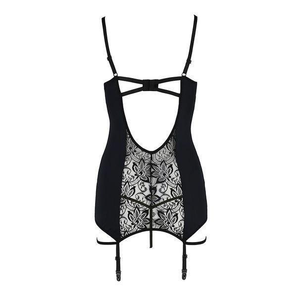 Сорочка приталена з пажами PAULINE CHEMISE black L/XL Passion, трусики EL15801 фото