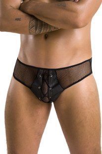 Мужские трусы со шнуровкой Passion 035 Slip Richard L/XL Black, экокожа, сетка SO7576 фото