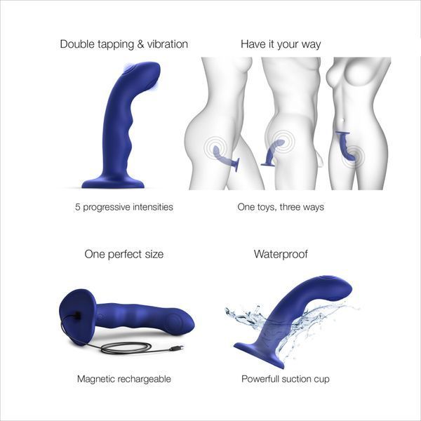 Насадка для страпона с двойной точечной пульсацией Strap-On-Me TAPPING DILDO WAVE - NIGHT BLUE SO9621 фото