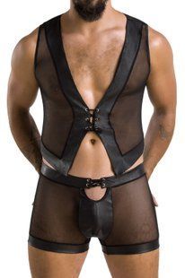 Комплект мужского белья на шнуровке Passion 053 Set William L/XL Black, жилет, боксеры SO7627 фото