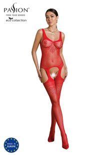 Бодистокинг Passion ECO BS008 red, с доступом, флористический декор, имитация подвязок SO7083 фото