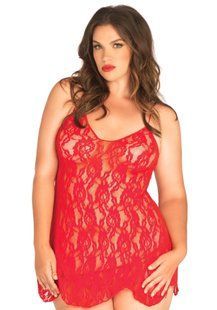 Сорочка беби-долл Leg Avenue Rose Lace Flair Chemise Red, Queen Size SO9103 фото