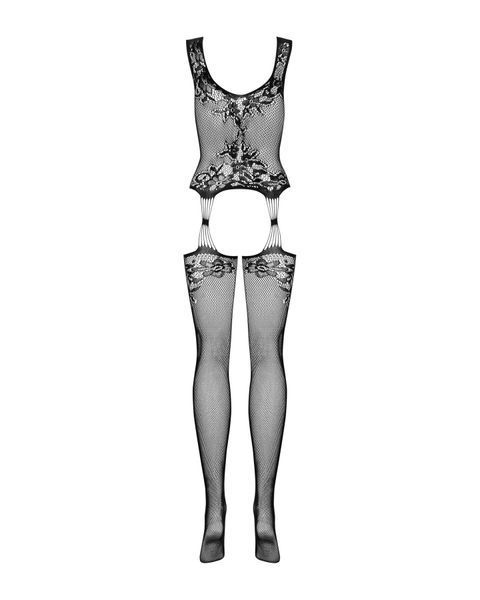 Бодістокінг Obsessive Bodystocking F221 XL/XXL, силуетний квітковий малюнок, імітація панчіх SO7229 фото