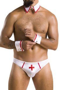 Комплект эротического мужского белья Passion 037 Gregory L/XL White, трусы, воротник, манжеты SO7582 фото