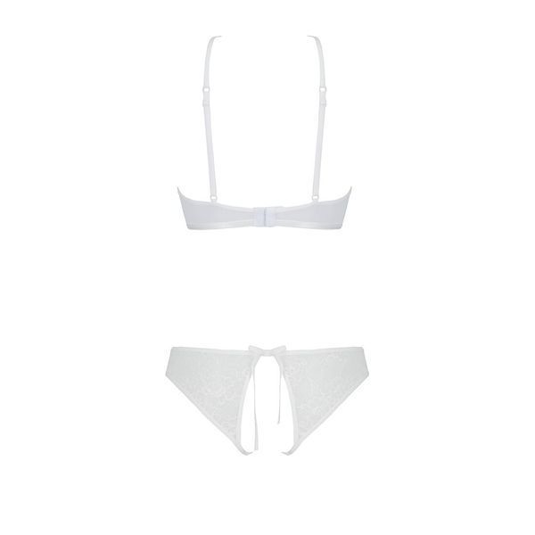 Комплект: бра, трусики с ажурным декором и открытым шагом Ursula Set white S/M &mdash; Passion SO5845 фото