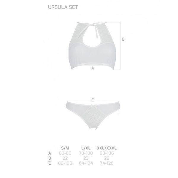 Комплект: бра, трусики с ажурным декором и открытым шагом Ursula Set white S/M &mdash; Passion SO5845 фото