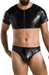 Комплект мужского белья под латекс Passion 057 Set Peter L/XL Black, кроп-топ, стринги SO7633 фото