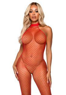 Эротический сетчатый бодистокинг Leg Avenue Racer neck bodystocking Red SO9158 фото