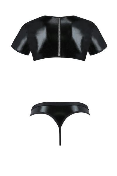 Комплект чоловічої білизни під латекс Passion 057 Set Peter L/XL Black, кроп-топ, стринги SO7633 фото