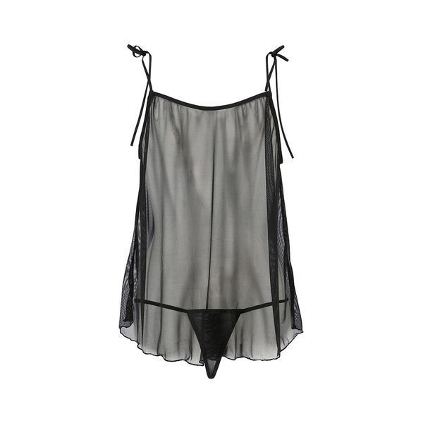 Сорочка прозрачная беби долл MELANIA CHEMISE black XXL/XXXL - Passion, трусики, на тонких бретелях EL16306 фото