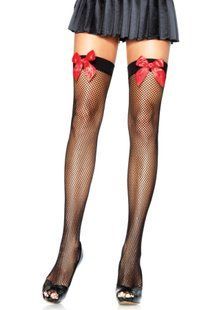 Панчохи-сітка з атласним бантиком Leg Avenue Fishnet Thigh Highs One size Black With Bow Red SO8597 фото