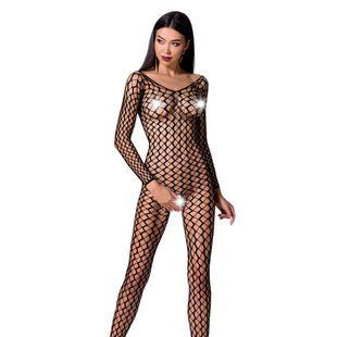 Бодістокінг Passion BS068 black, комбінезон, велика сітка, довгий рукав PBS068B фото