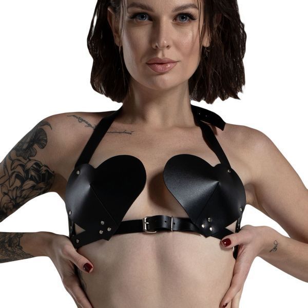 Лиф Сердце из натуральной кожи Feral Feelings - Hearts Bra Black SO9414 фото