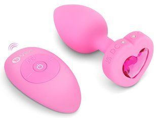 Анальная пробка с вибрацией и пультом управления B-Vibe Vibrating Heart Plug S/M Pink 54015690000 фото