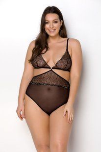 Боди Passion Amberly Body 4XL/5XL black, ассиметричный крой, кружевной лиф, золотая нить SO7049 фото