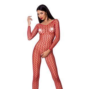 Бодістокінг Passion BS068 red, комбінезон, велика сітка, довгий рукав PBS068R фото