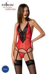 Корсет с пажами для чулок Passion PEONIA CORSET L/XL red, стринги SO8463 фото