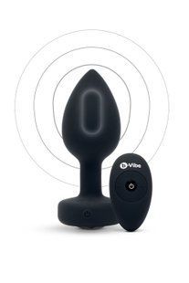 Анальная пробка с камнем с вибрацией M/L B-Vibe с дистанционным пультом управления, черная 31666 /BV-031 blk фото
