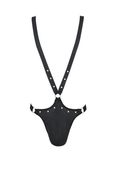 Мужское боди с люверсами Passion 028 Harry L/XL Black, экокожа, на лямках SO7555 фото