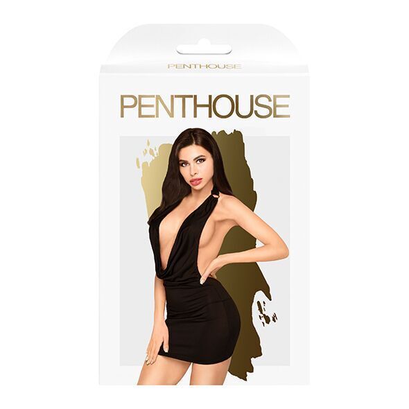 Мінісукня Penthouse - Heart Rob Black S/M, хомут, глибоке декольте, мініатюрні стрінги SO9595 фото