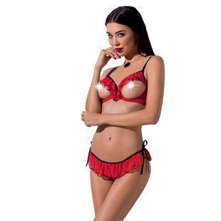 Комплект белья CHERRY SET OpenBra red S/M - Passion Exclusive: открытый лиф, трусики-юбочка PS25508 фото