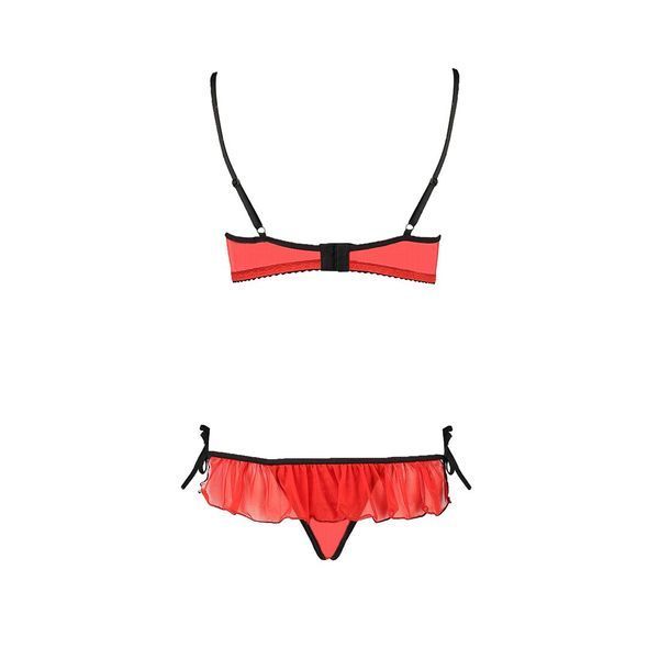 Комплект білизни CHERRY SET OpenBra red S/M - Passion Exclusive: відкритий ліф, трусики-спідничка PS25508 фото