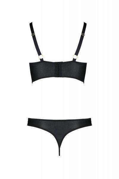Комплект из экокожи Passion Malwia Bikini 6XL/7XL black, с люверсами и ремешками, бра, трусики SO7097 фото