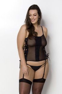 Сетчатый корсет из экокожи Passion Malwia Corset 4XL/5XL black, с люверсами и съемными пажами SO7098 фото
