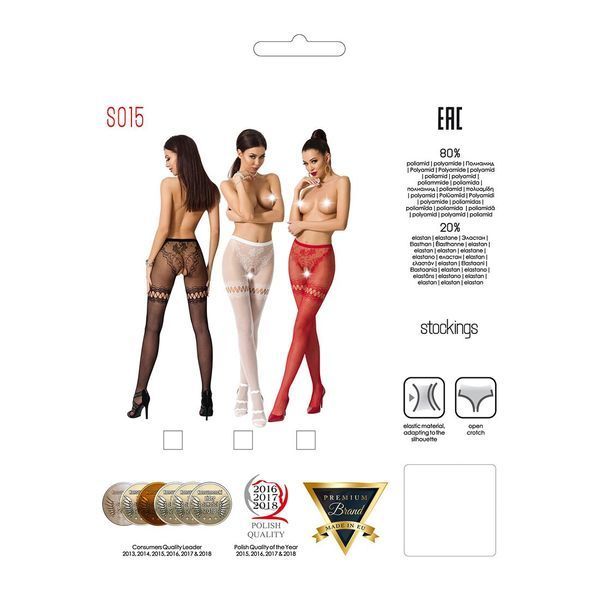 Еротичні колготки-бодістокінг Passion S015 red, імітація панчох у сіточку та трусиків з доступом PSS015R фото