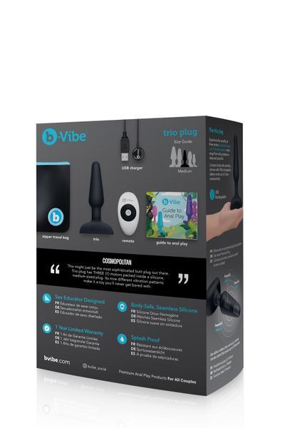 Анальная пробка с 3 моторами B-Vibe - Trio Remote Control Butt, черная BV26458 фото
