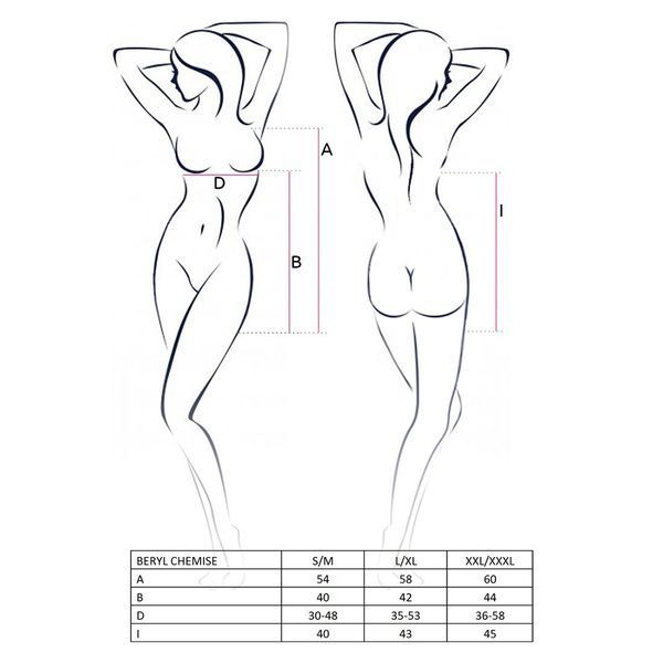 Сорочка бебі-дол BERYL CHEMISE L/XL - Passion, трусики, напівпрозора, стрічка під груди EL10604 фото