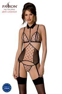 Корсет с открытой грудью Passion DOMINICA CORSET L/XL beige, пажи для чулок, стринги SO8430 фото