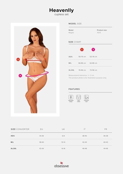 Эротический комплект Obsessive Heavenlly 2-pcs cupless set XL/2XL, открытая грудь, с доступом SO8177 фото