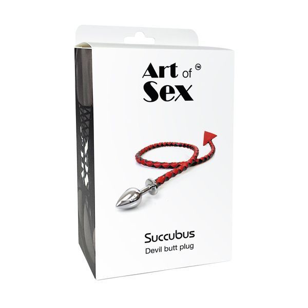 Металлическая анальная пробка L с дьявольским хвостом Art of Sex - Succubus, экокожа, черный/золото SO9984 фото
